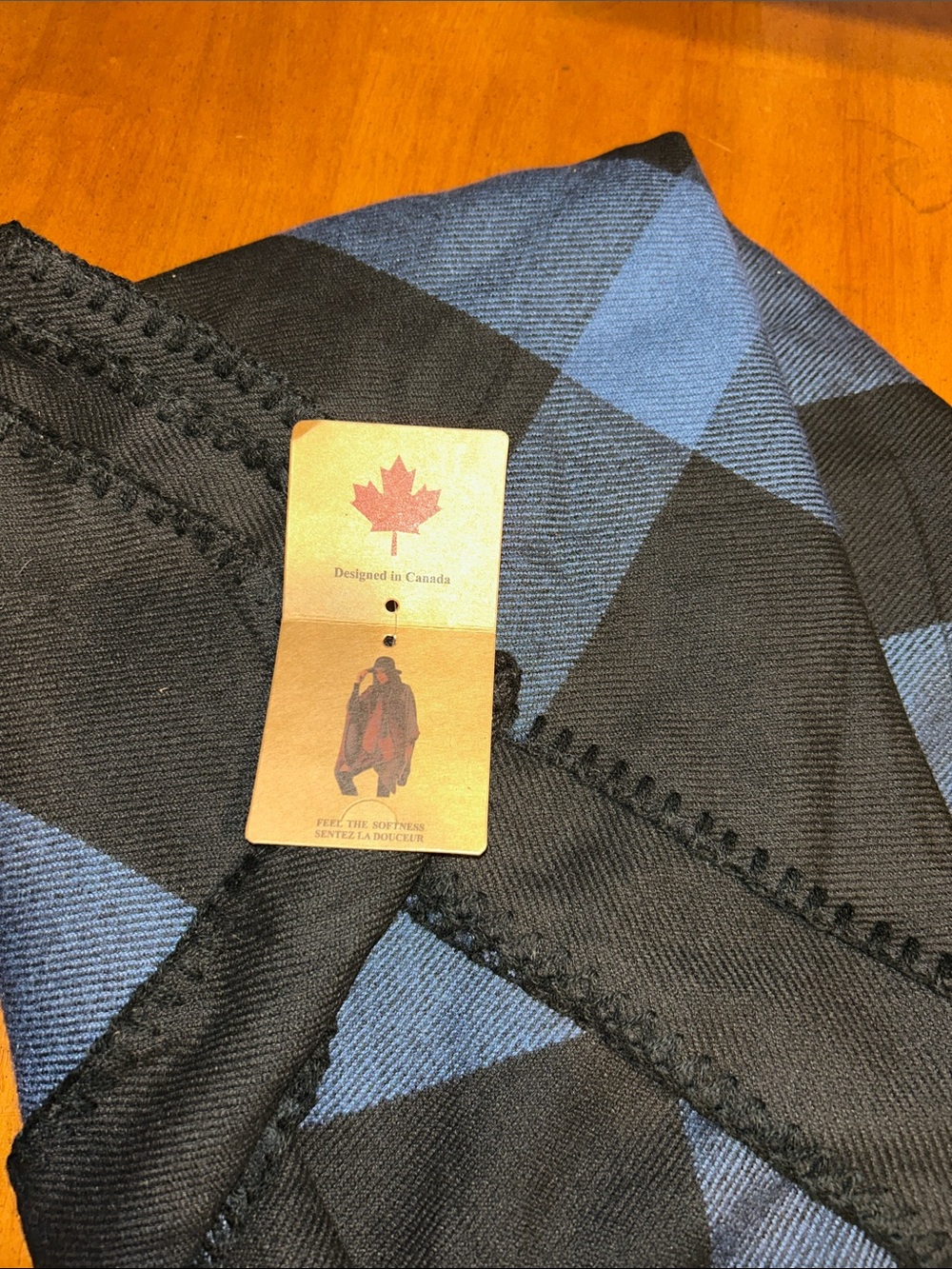Blue & Black Plaid Poncho Scarf